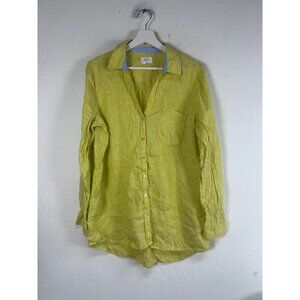 Sigrid Olsen Womens Yellow Button-Up Linen Shirt Large Long Sleeve Lightweight